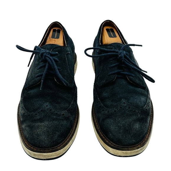 Vince Camuto Edwyn Wingtip Oxford Suede White Outsole Mens Size 9 Navy Blue - Picture 3 of 7